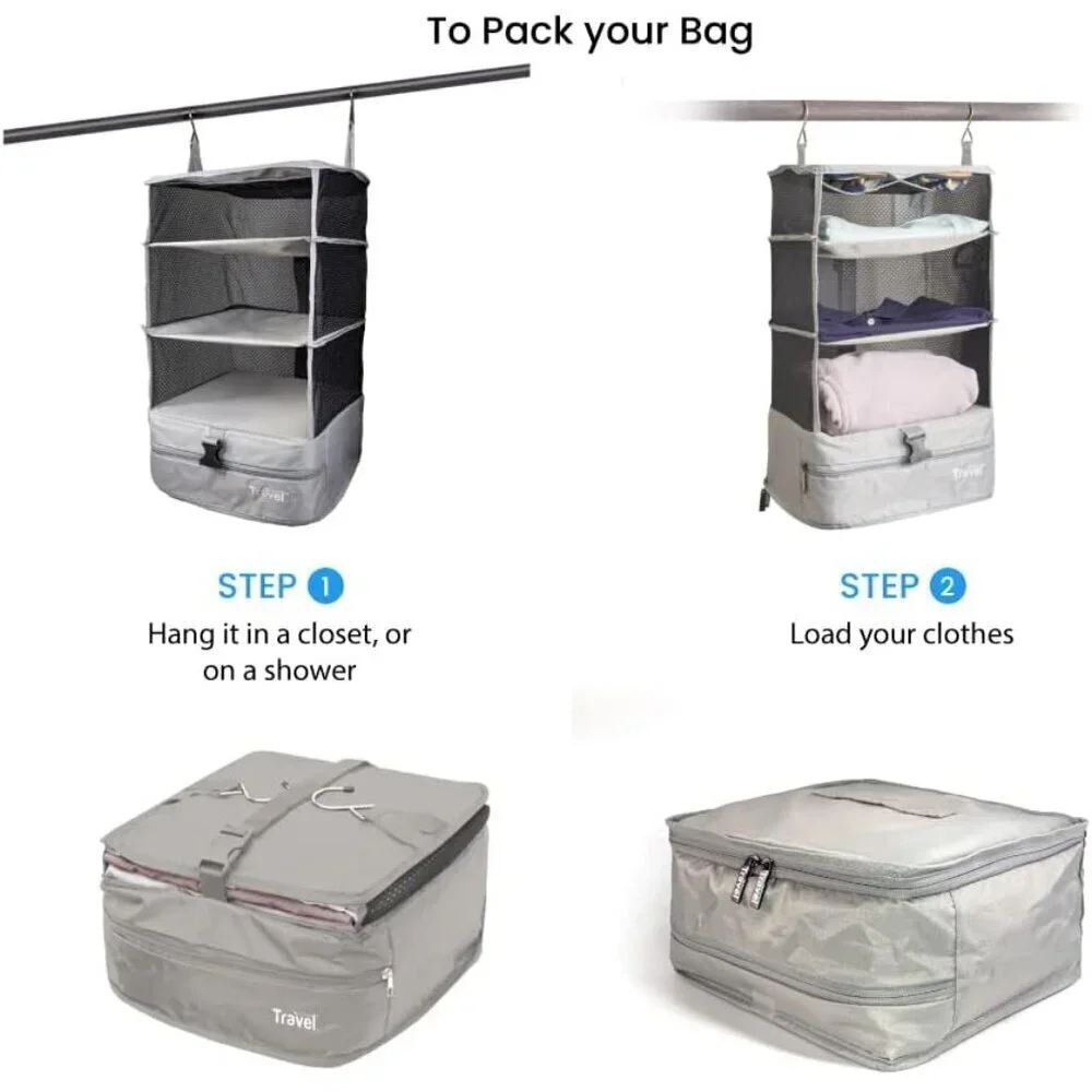 Grand Fusion Stow-N-Go Portable Hanging Travel Shelves, Packing Organizer / NEW